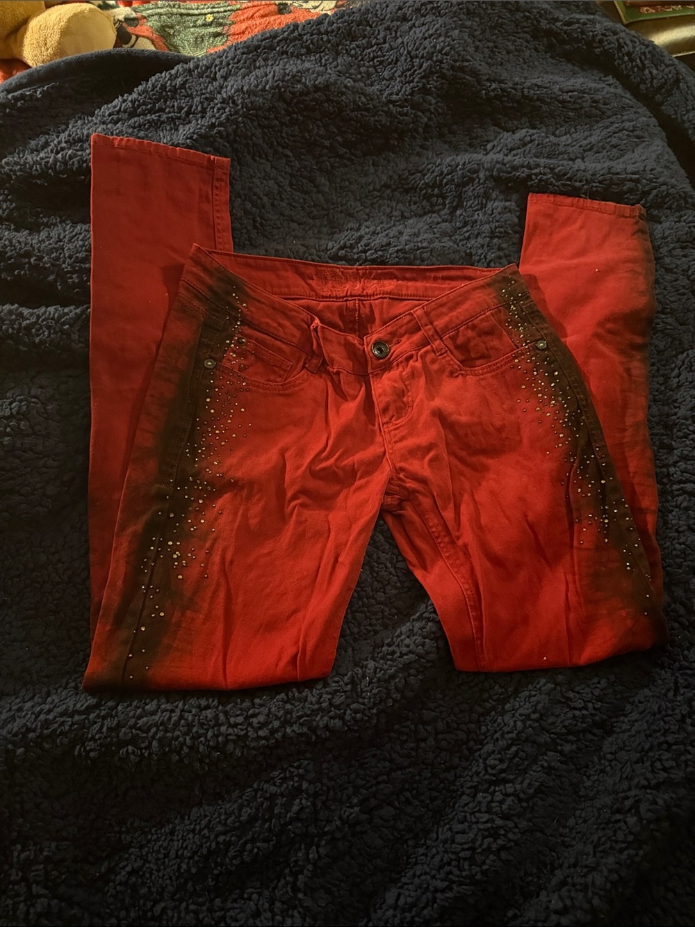 No Boundaries Red Skinny Pants with Side Stud Accents